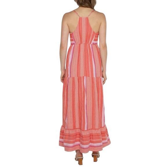 Liverpool LA Tiered Summer Maxi Dress Racerback Cotton Stripe Coral XS NWT - Picture 3 of 16